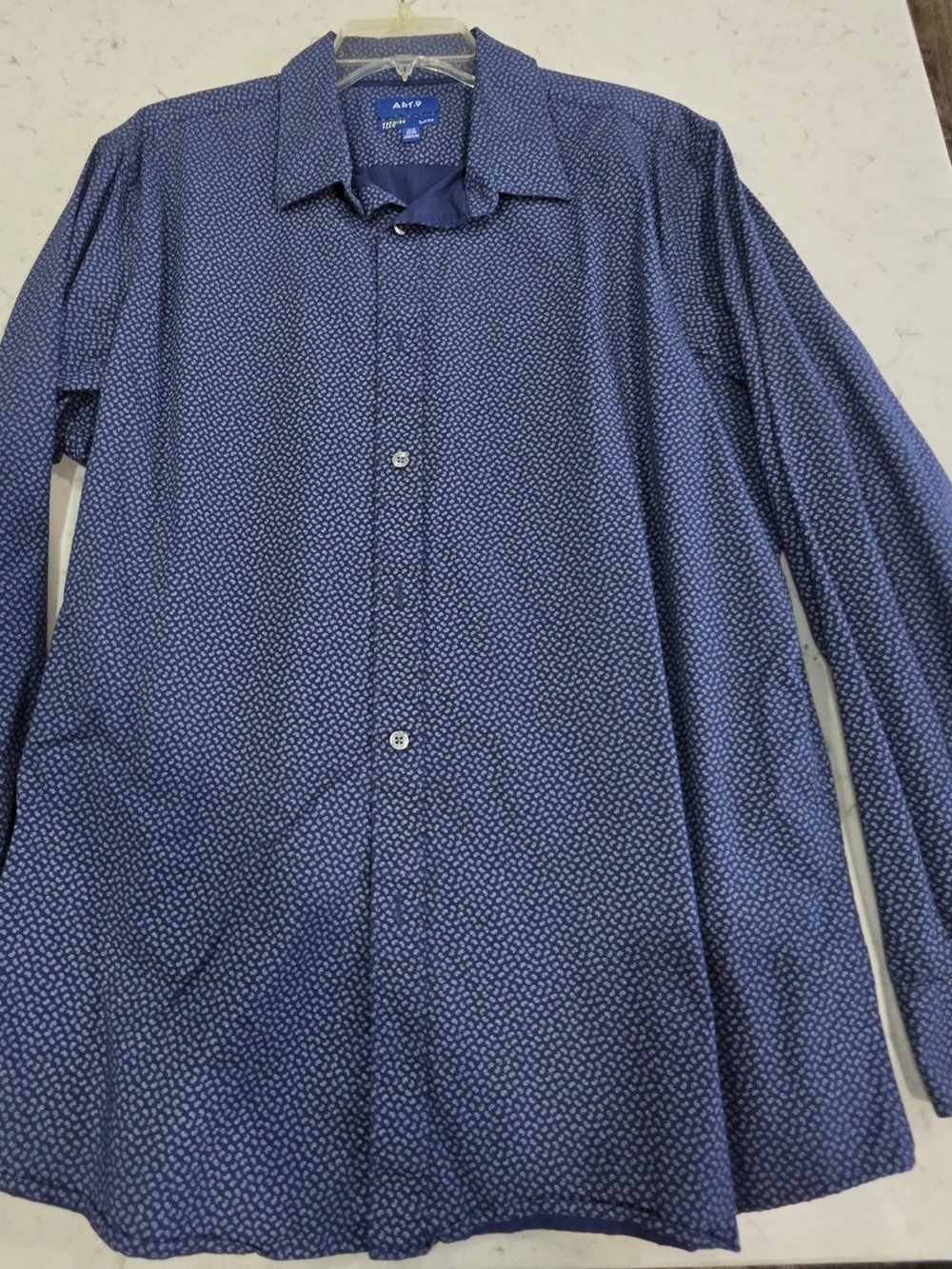 Apt. 9 Navy Blue Microprint Long-Sleeve Dress Shirt